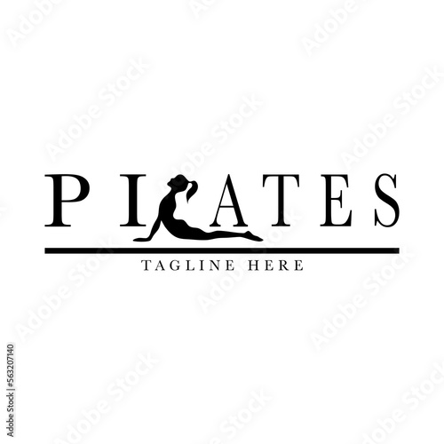 Pilates position female silhouette logo design vector