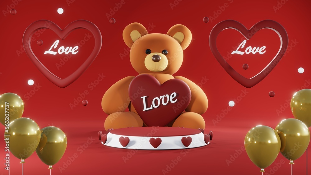 Obraz premium 3D rendering of red podium for Valentine products on Valentine's Day.