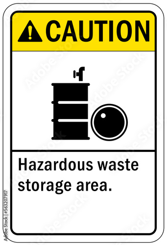Hazard storage sign and labels hazardous waste storage area
