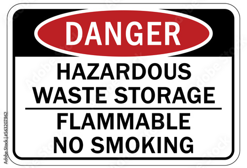 Hazard storage sign and labels hazardous waste storage flammable no smoking