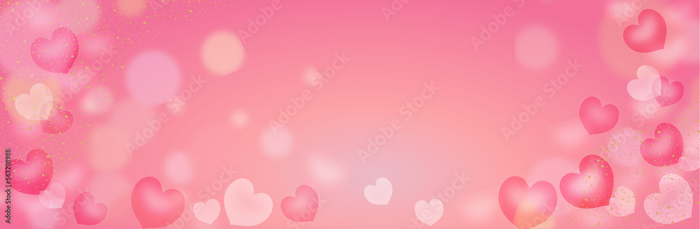 バレンタイン素材　ピンクの背景にハート模様と玉ボケ