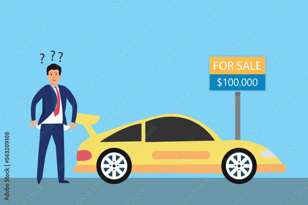 Businessman with no money to buy expensive car Businessman with no money to buy expensive car