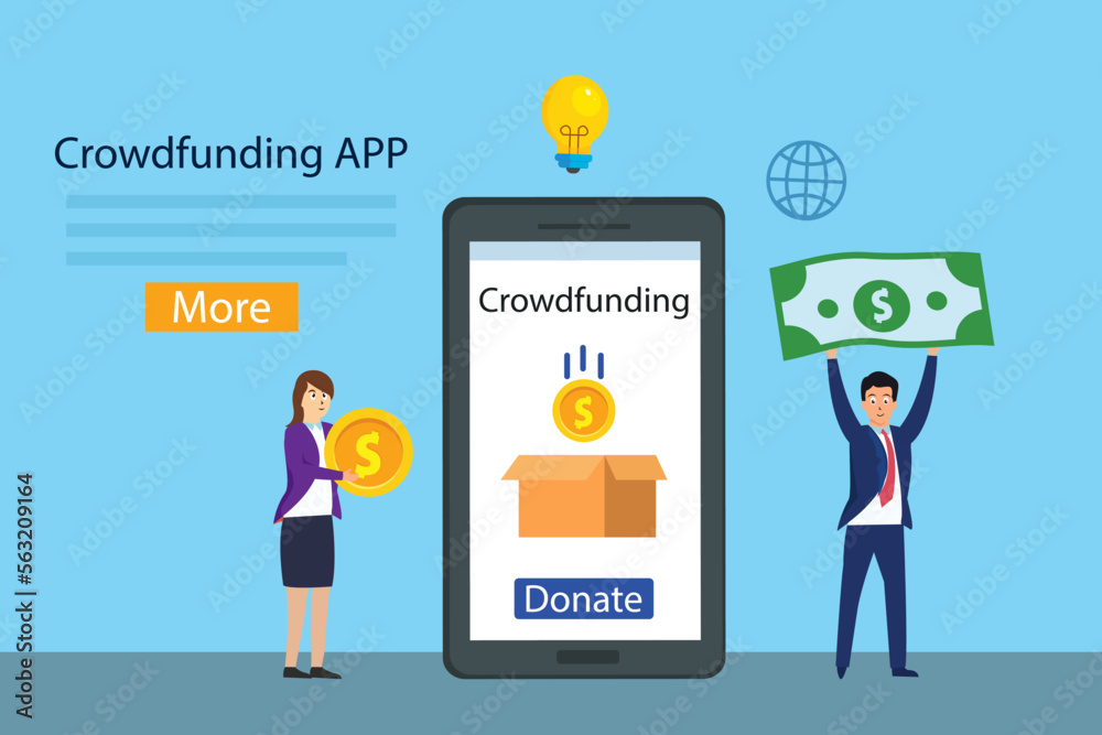 Business people with crowdfunding app on mobile phone