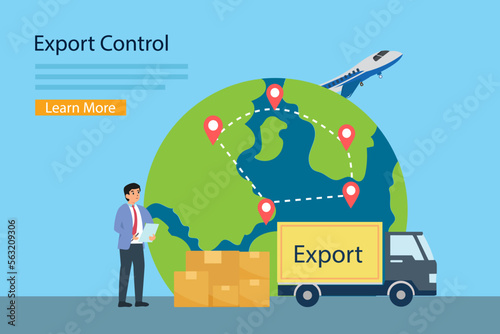 Export control vector concept with businessman and globe background