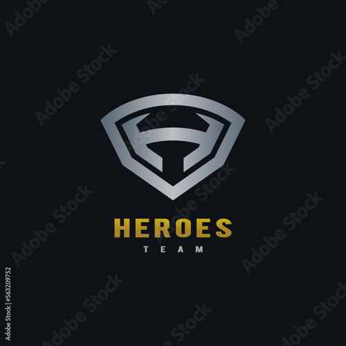 initial letter H in a shield for heroes icon logo design