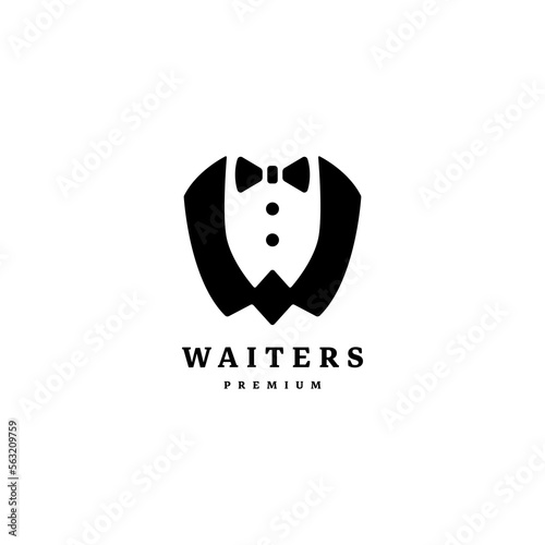 initial letter W for waiters with bow tie, restaurant hotel logo design