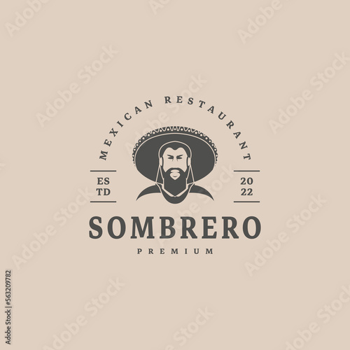 mexican food cuisine restaurant vintage logo design with mexican man use hat sombrero