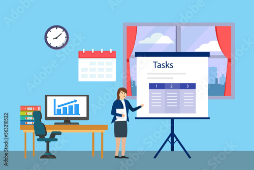 Business person showing tasks list in office