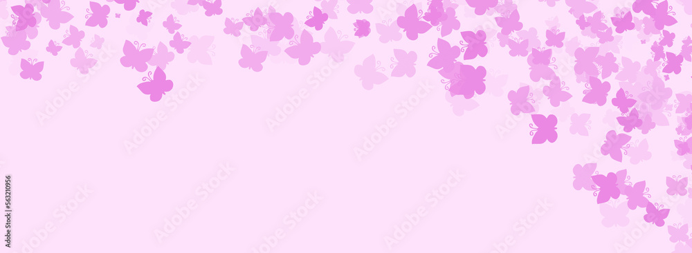Pink background with colorful confetti butterflies.