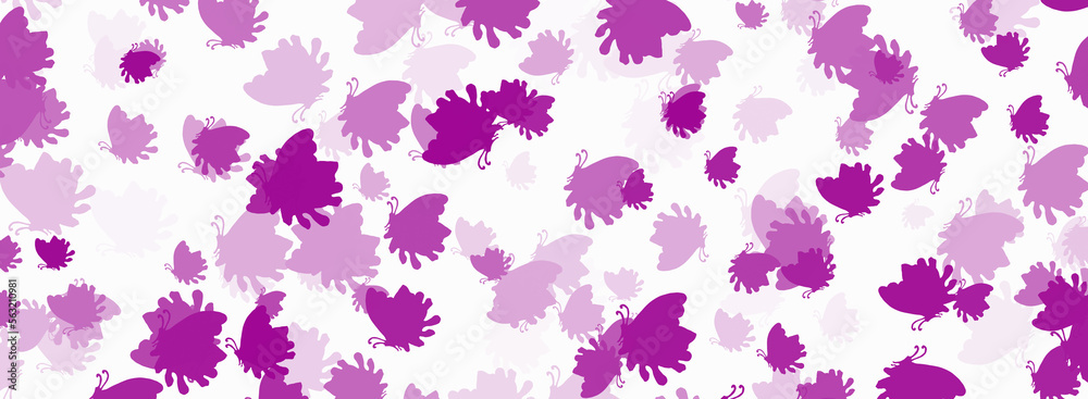 White background with pink confetti butterflies.