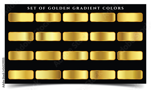 Big set of metallic gold gradients. Set of gold gradient vector palette for background template. Royal golden gradients swatches palette. 