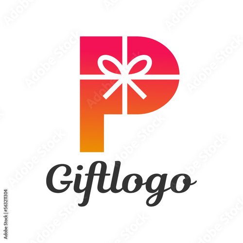 Fototapeta Naklejka Na Ścianę i Meble -  Gift box letter P vector logo template. This Graphic is suitable for prize, birthday, greeting, store, shop, love, parcel, souvenir, gift away.