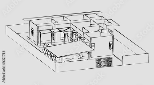 Abstract sketch of house. Architectural 3d illustration