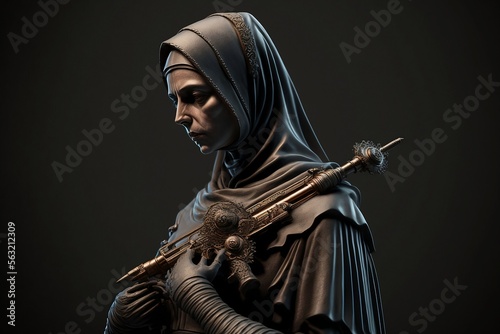 Nun Statue Holding Gun Weapon photo