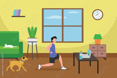 Man doing workout while watching video online