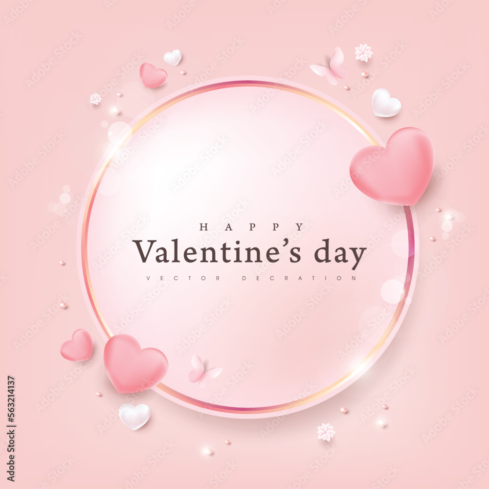 Valentine's day border decoration with pink and white hearts