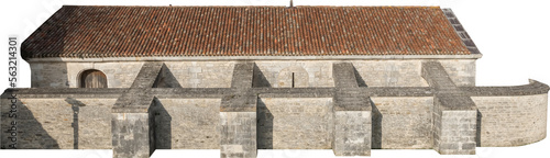 Isolated PNG cutout of a fortified medieval building on a transparent background, ideal for photobashing, matte-painting, concept art