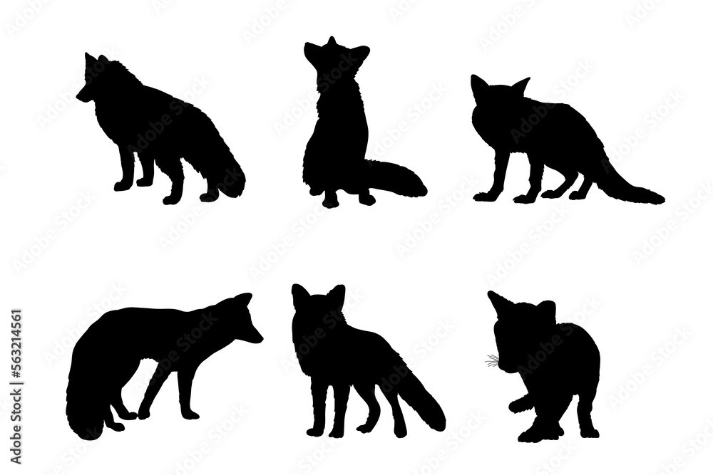 Set of silhouettes of foxes vector design