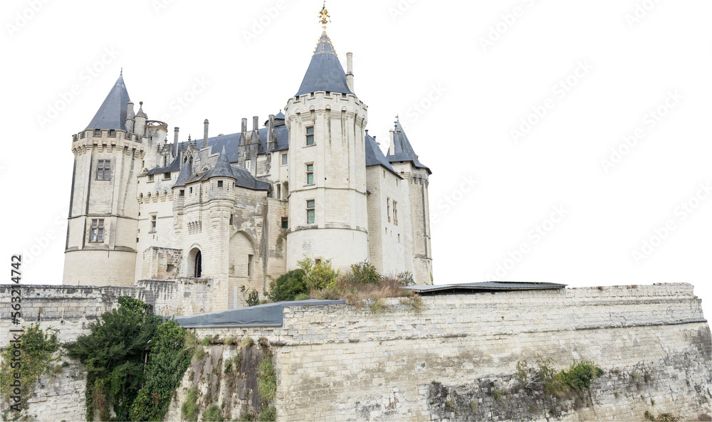 Isolated PNG cutout of French medieval castle on a transparent background, ideal for photobashing, matte-painting, concept art