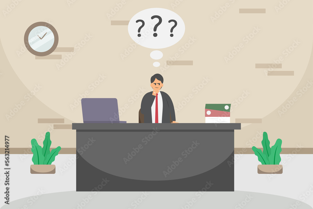 Businessman with question mark in the office
