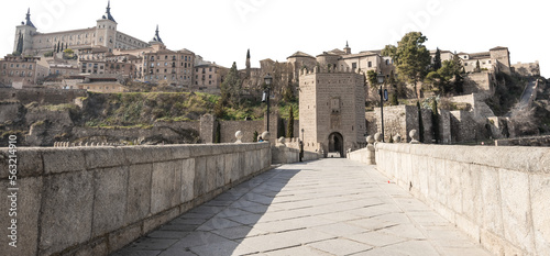 Isolated PNG cutout of a medieval bridge leading to a huge gate on a transparent background, ideal for photobashing, matte-painting, concept art