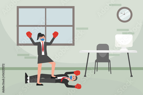 Businesswoman winning boxing competition
