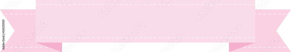 Pink ribbon banner with dotted line, badge, label, title box, clip art, png isolated on transparent background.