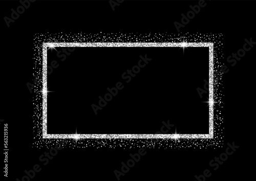 rectangle  silver glitter frame isolated on transparent background illustration, border for 16:9 scale ratio art works, vector illustration