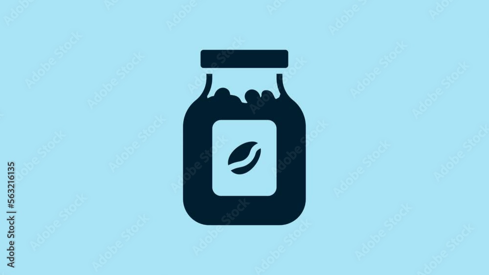 Blue Coffee jar bottle icon isolated on blue background. 4K Video motion graphic animation Blue Coffee jar bottle icon isolated on blue background. 4K Video motion graphic animation