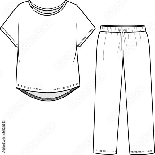 KIDS WEAR TEE AND JOGGER  PAJAMA SET FASHION FLAT DESIGN VECTOR
