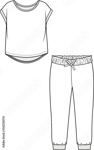 KIDS WEAR TEE AND JOGGER  PAJAMA SET FASHION FLAT DESIGN VECTOR