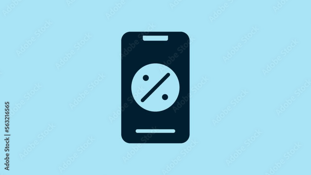 Blue Percent discount and mobile phone icon isolated on blue background. Sale percentage - price label, tag. 4K Video motion graphic animation Blue Percent discount and mobile phone icon isolated on blue background. Sale percentage - price label, tag. 4K Video motion graphic animation