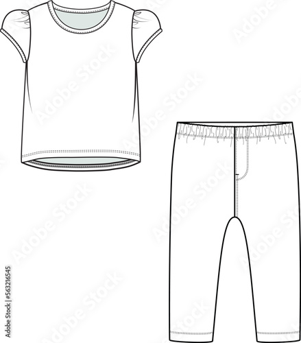 KIDS WEAR TEE AND JOGGER  PAJAMA SET FASHION FLAT DESIGN VECTOR