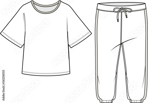 KIDS WEAR TEE AND JOGGER  PAJAMA SET FASHION FLAT DESIGN VECTOR