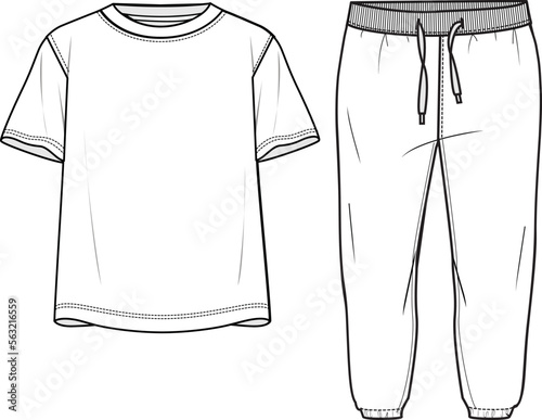 KIDS WEAR TEE AND JOGGER  PAJAMA SET FASHION FLAT DESIGN VECTOR