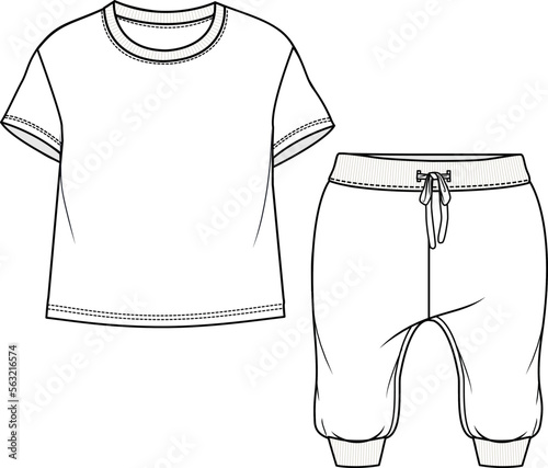 KIDS WEAR TEE AND JOGGER  PAJAMA SET FASHION FLAT DESIGN VECTOR