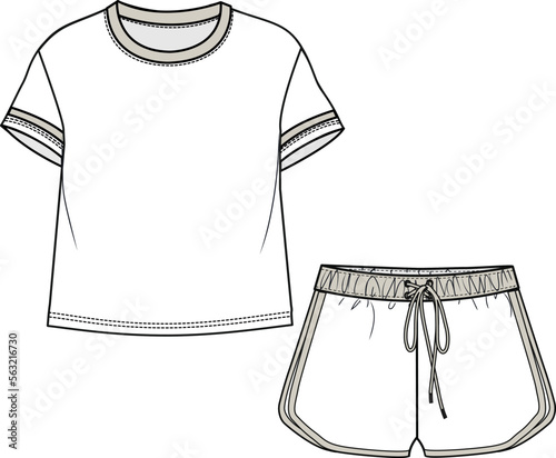 KIDS WEAR TEE AND SHORT PAJAMA SET FASHION FLAT DESIGN VECTOR