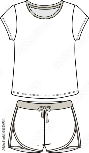 KIDS WEAR TEE AND SHORT PAJAMA SET FASHION FLAT DESIGN VECTOR