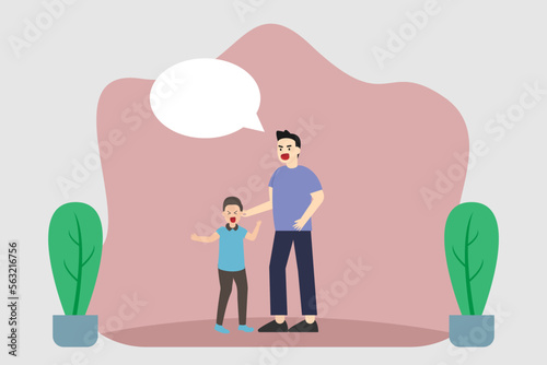 Angry father scolding his son