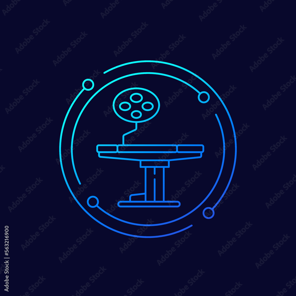 Operating table icon, surgery linear design Operating table icon, surgery linear design