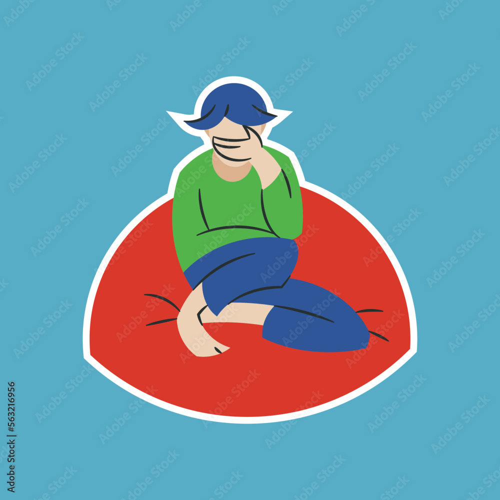 illustration of a person covering his face while sitting, vector, doodle, flat design
