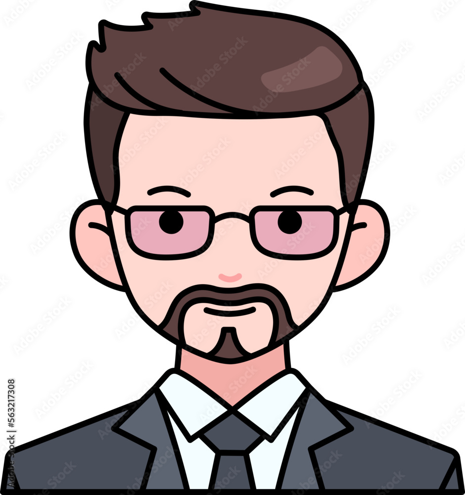 Business man boy avatar User person people beard glasses Colored Outline Style