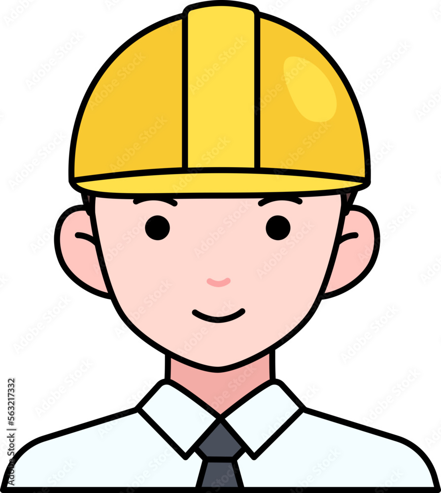 Engineering man labor avatar User person necktie safety helmet Colored Outline Style Engineering man labor avatar User person necktie safety helmet Colored Outline Style