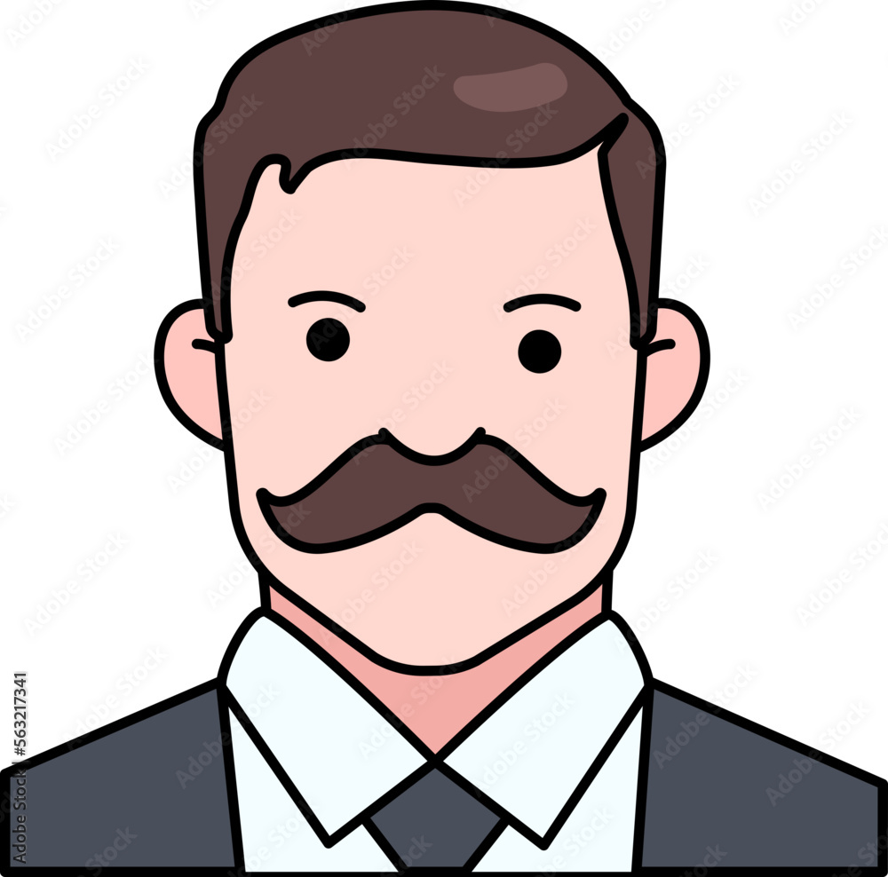 Gentleman Business big man boy avatar User person mustache Colored Outline Style