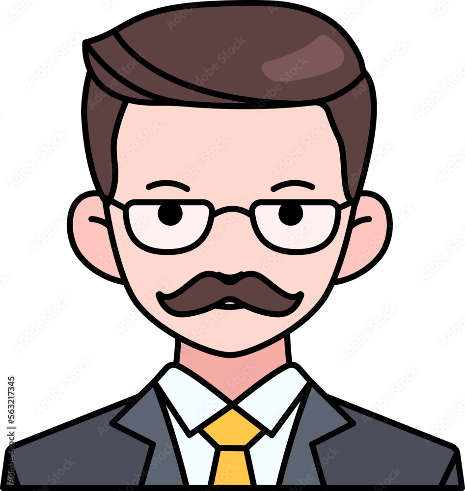 Gentleman Business man boy avatar User person people mustache Colored Outline Style