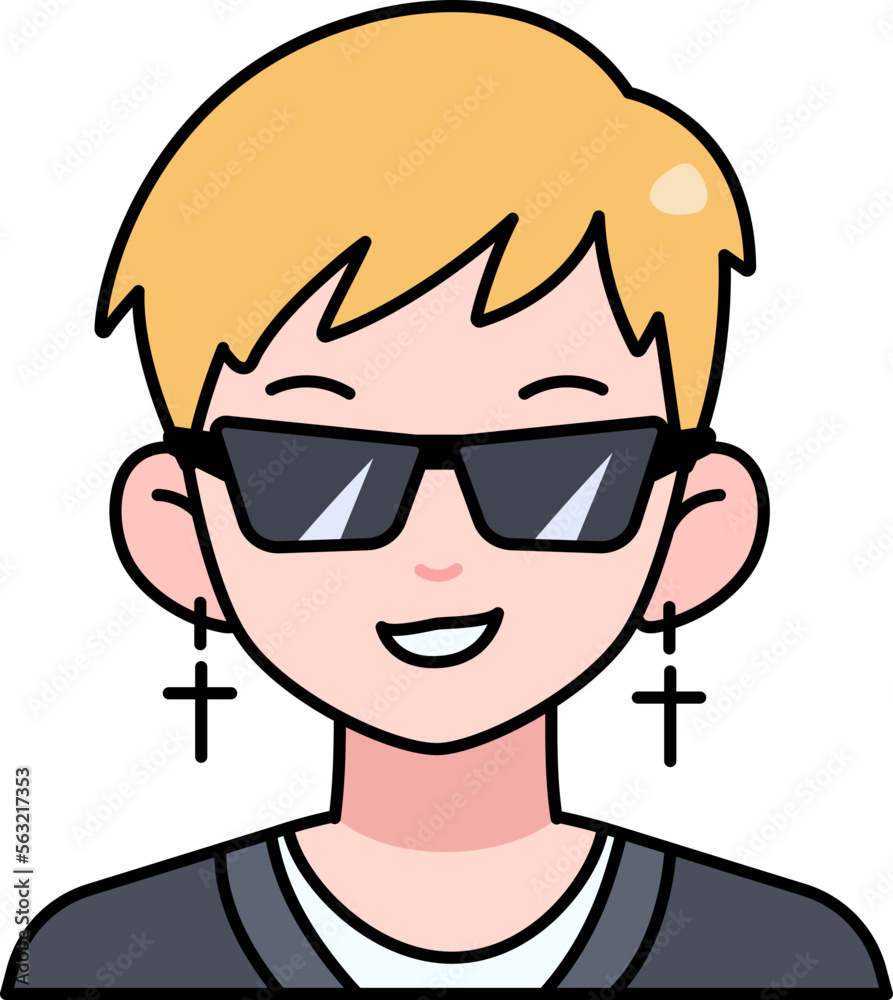 Kpop Man boy avatar User person people glasses Earrings Colored Outline Style