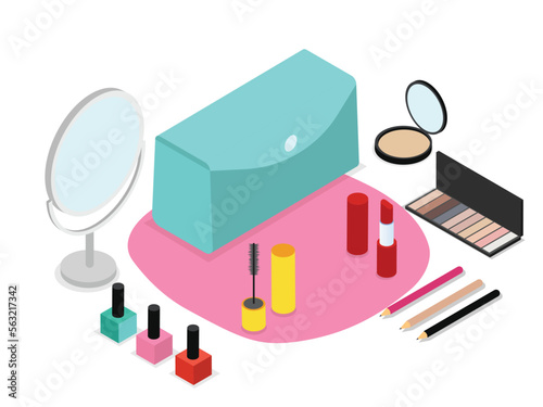 Cosmetic or makeup set isometric design