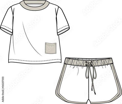 KIDS WEAR TEE AND SHORT PAJAMA SET FASHION FLAT DESIGN VECTOR