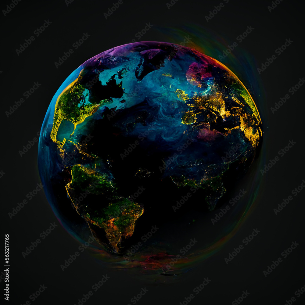 planet earth in unusual colors of a pink tint on a black background