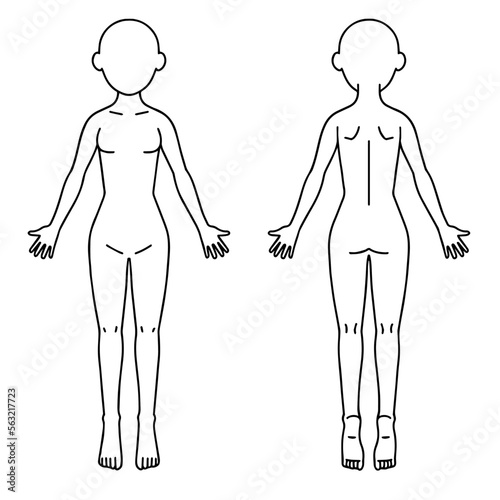 人体図、シェーマ、身体部位カルテ用、女性